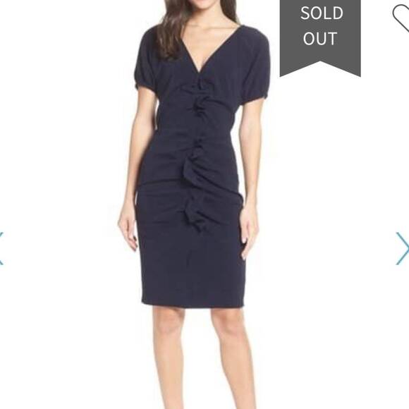 Chelsea28 Dress Womens‎ 10 Petite Blue Ruched Puff Sleeve V Neck Mini - Picture 1 of 11